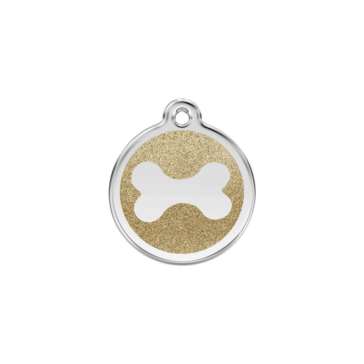 Vue avant - Médaille personnalisée pour chien/chat Red Dingo Émail pailleté Or - Os scintillant - Talla S