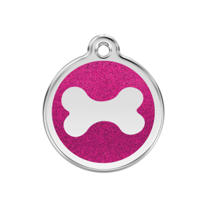 Placa para perro mediana con diseño de hueso brillante en esmalte rosa vivo