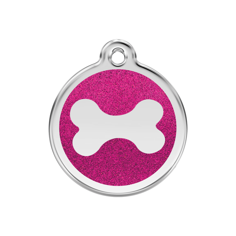 Vue avant - Médaille personnalisable pour chien Red Dingo Émail pailleté rose vif - Os scintillant - Talla M