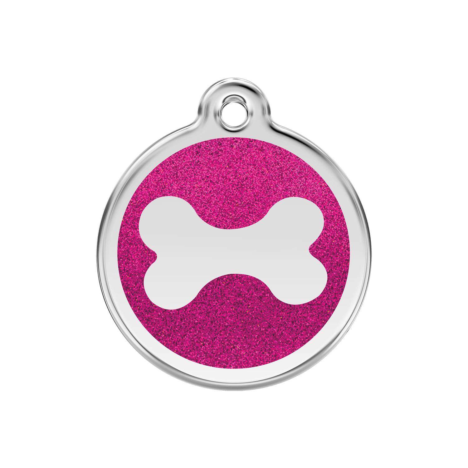 Vue avant - Médaille personnalisable pour chien Red Dingo Émail pailleté rose vif - Os scintillant - Talla M