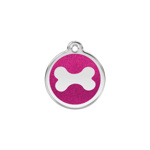 Placa para gato o perro pequeño Hueso brillante esmalte rosa vivo S