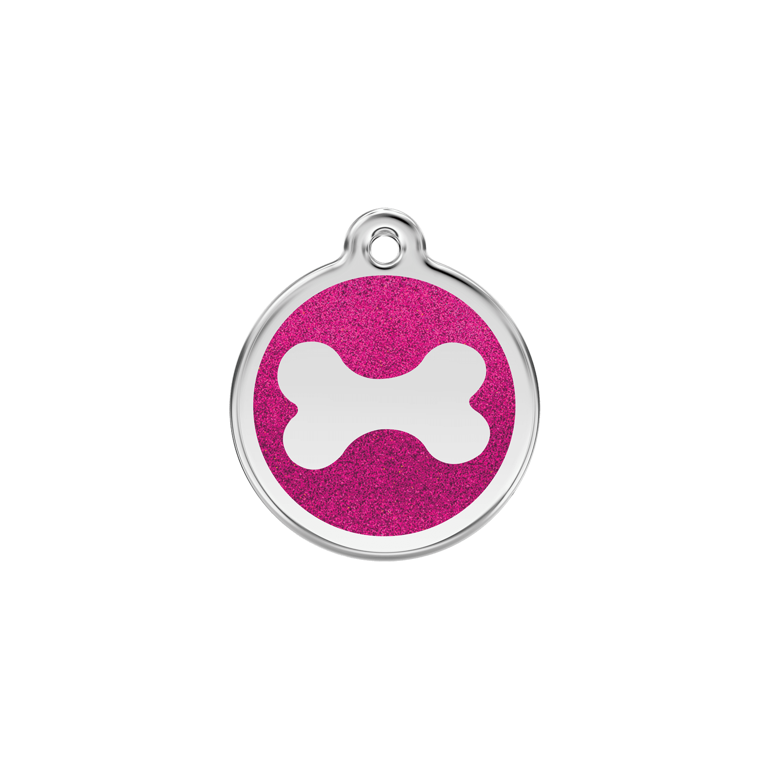 Vue avant - "Médaille personnalisée pour chat ou chien - Red Dingo Émail pailleté rose vif - Os scintillant - Talla S"