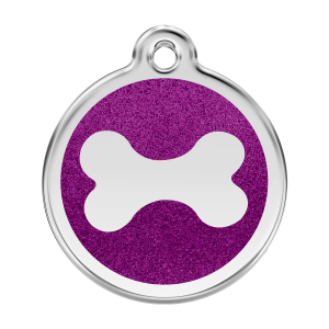 Placa para perro grande con diseño de hueso brillante en esmalte violeta