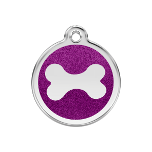 Placa para perro mediana con esmalte violeta y diseño de hueso brillante