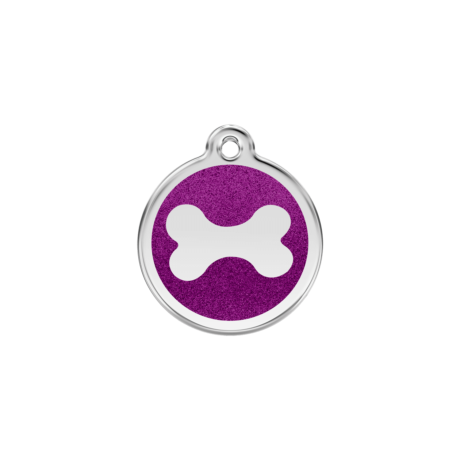 Vue avant - Médaille personnalisée pour chien/chat Red Dingo Émail pailleté violet - Os scintillant - Talla S