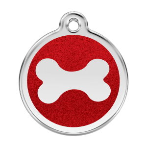 Placa para perro grande con diseño de hueso brillante en esmalte rojo