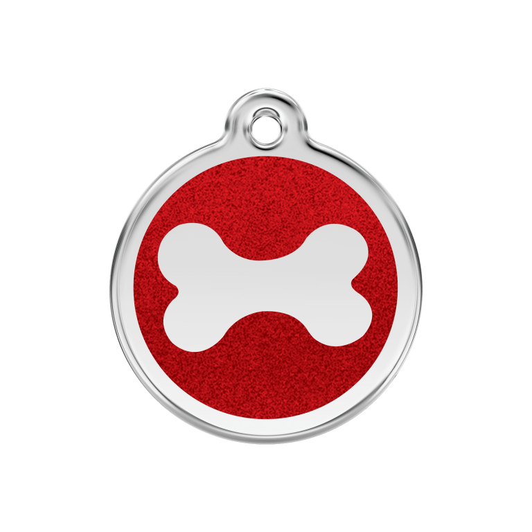 Vue avant - Médaille personnalisée pour chien Red Dingo Émail Pailleté Os Rouge - Talla M