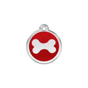 Placa para gato o perro pequeño hueso brillante rojo S