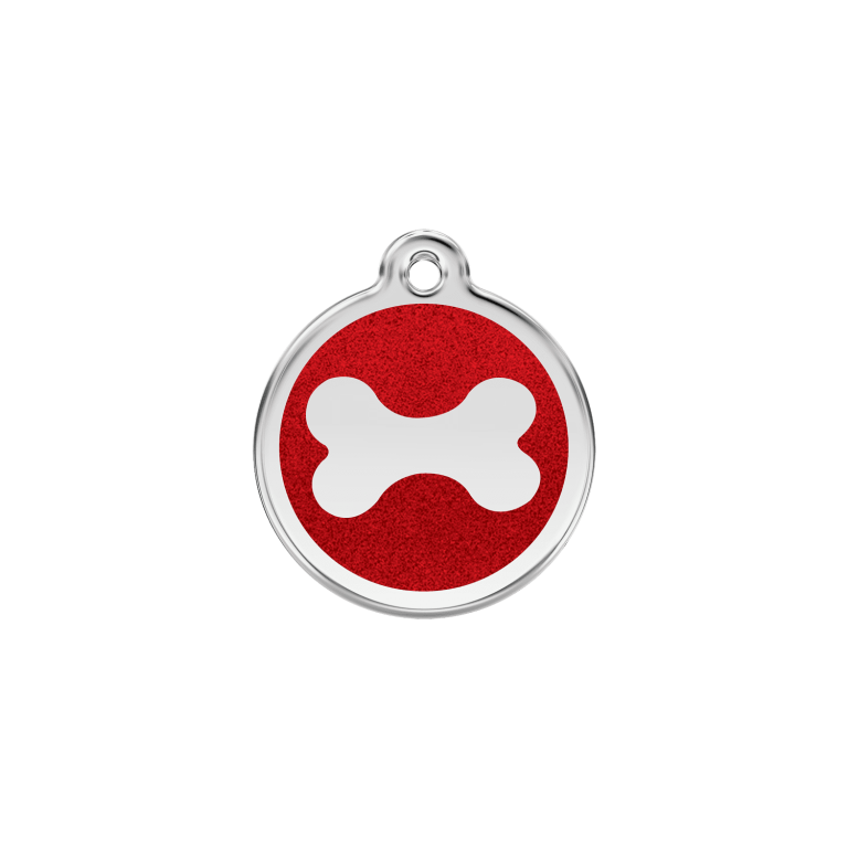 Vue avant - Médaille personnalisable Red Dingo Émail pailleté Os scintillant - Rouge - Talla S