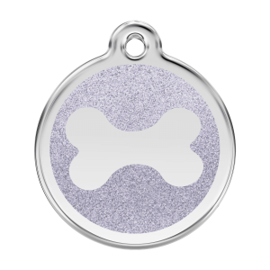 Placa para perro grande con hueso brillante en esmalte plateado