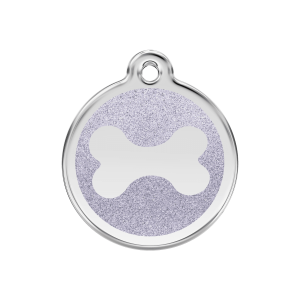 Placa para perro mediana con diseño de hueso brillante en esmalte plateado