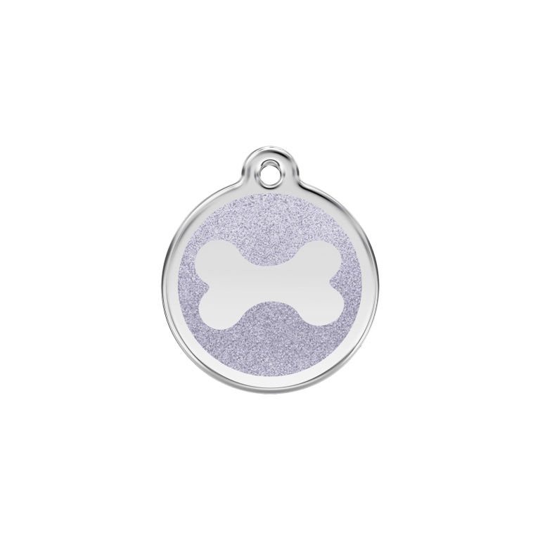 Vue avant - Médaille personnalisée pour chien/chat Red Dingo Émail pailleté argent - Os scintillant - Talla S
