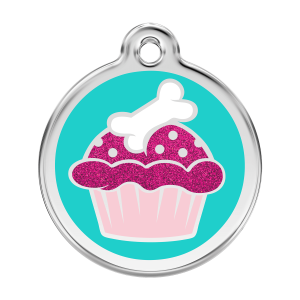 Placa para perro grande con esmalte brillante Aqua y diseño cupcake