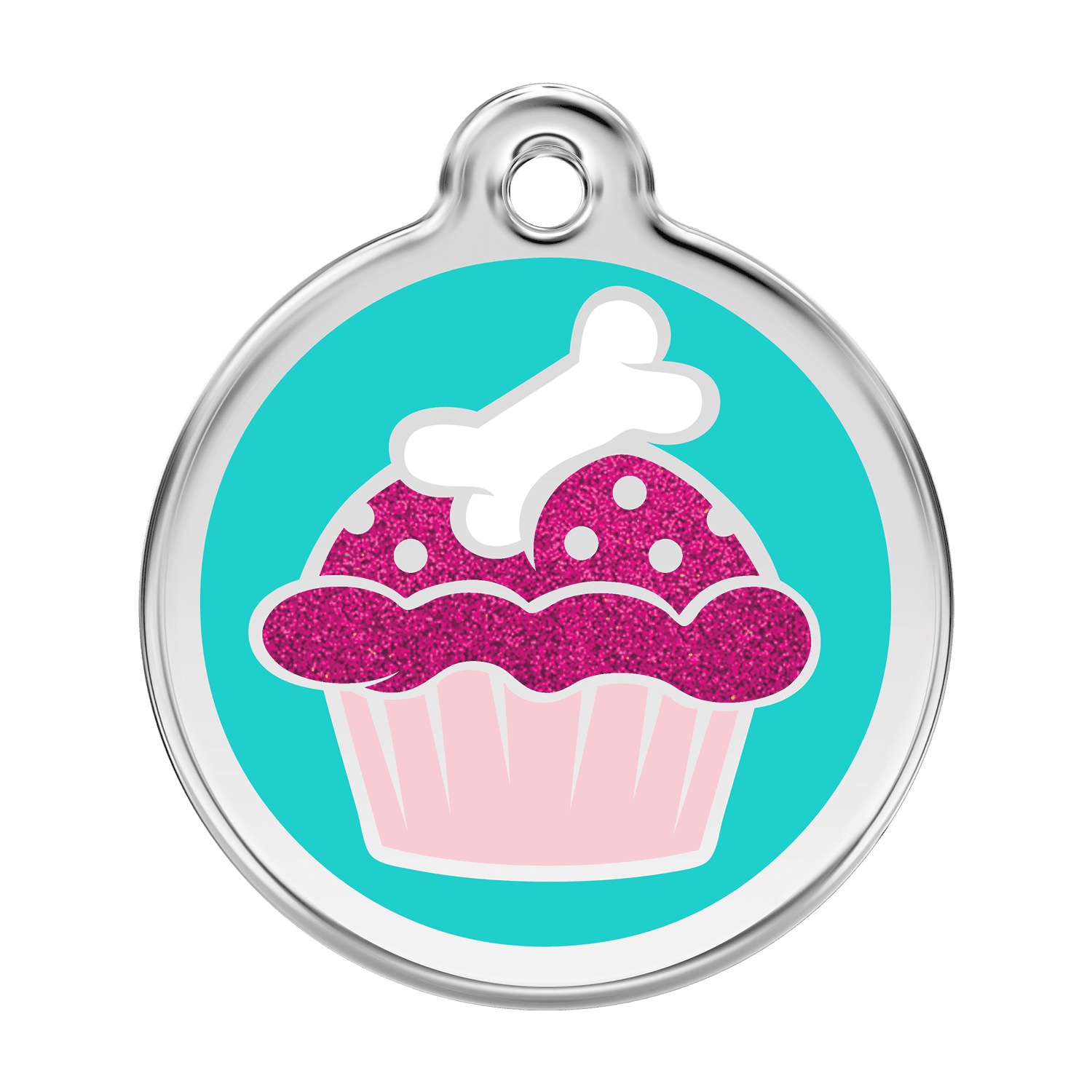 Vue avant - Médaille personnalisée pour chien Red Dingo Émail pailleté Cupcake Aqua - Talla L