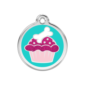 Placa para perro mediana con esmalte brillante Aqua y diseño Cupcake