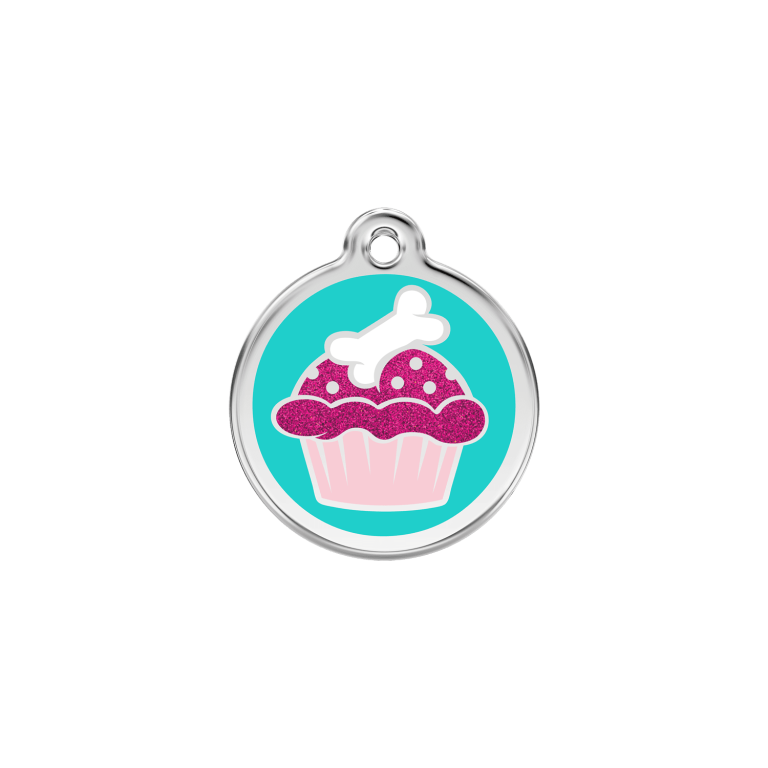 Vue avant - Médaille personnalisée pour chat ou petit chien - Red Dingo Émail pailleté Aqua - Talla S