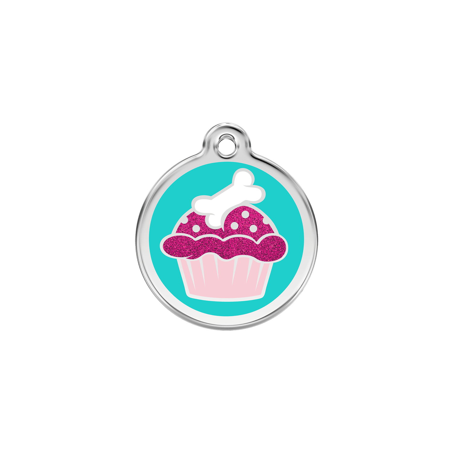 Vue avant - Médaille personnalisée pour chat ou petit chien - Red Dingo Émail pailleté Aqua - Talla S
