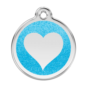 Placa para perro grande con corazón brillante y esmalte aqua