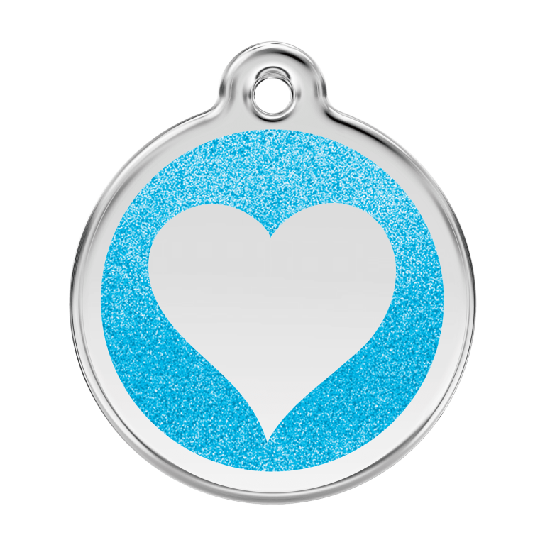 Vue avant - Médaille personnalisée Red Dingo Émail pailleté coeur Aqua 38.00mm