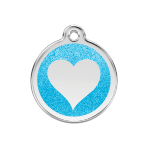 Placa para perro mediana con corazón brillante en esmalte aqua