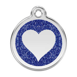 Placa para perro grande corazón brillante azul oscuro