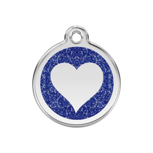 Placa para perro mediana con corazón brillante en esmalte azul oscuro