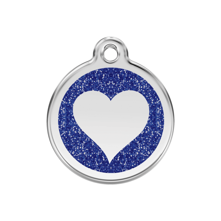 Vue avant - Médaille personnalisée pour chien/chat Red Dingo Émail pailleté coeur bleu foncé - Talla M