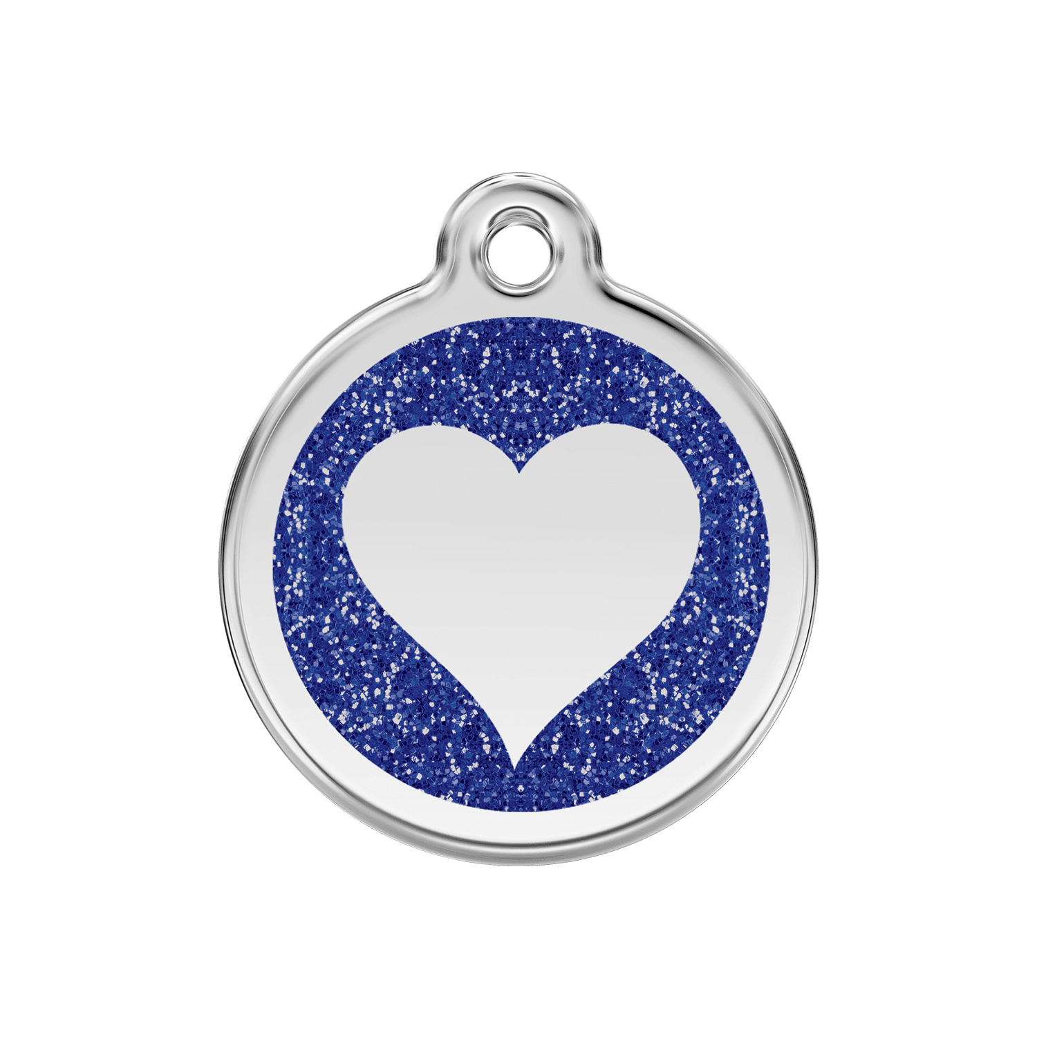 Vue avant - Médaille personnalisée pour chien/chat Red Dingo Émail pailleté coeur bleu foncé - Talla M