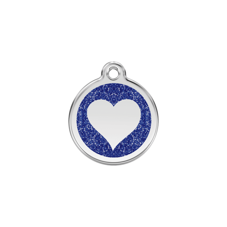 Vue avant - Médaille personnalisée pour chien/chat Red Dingo Émail pailleté cœur scintillant - Bleu foncé - Talla S