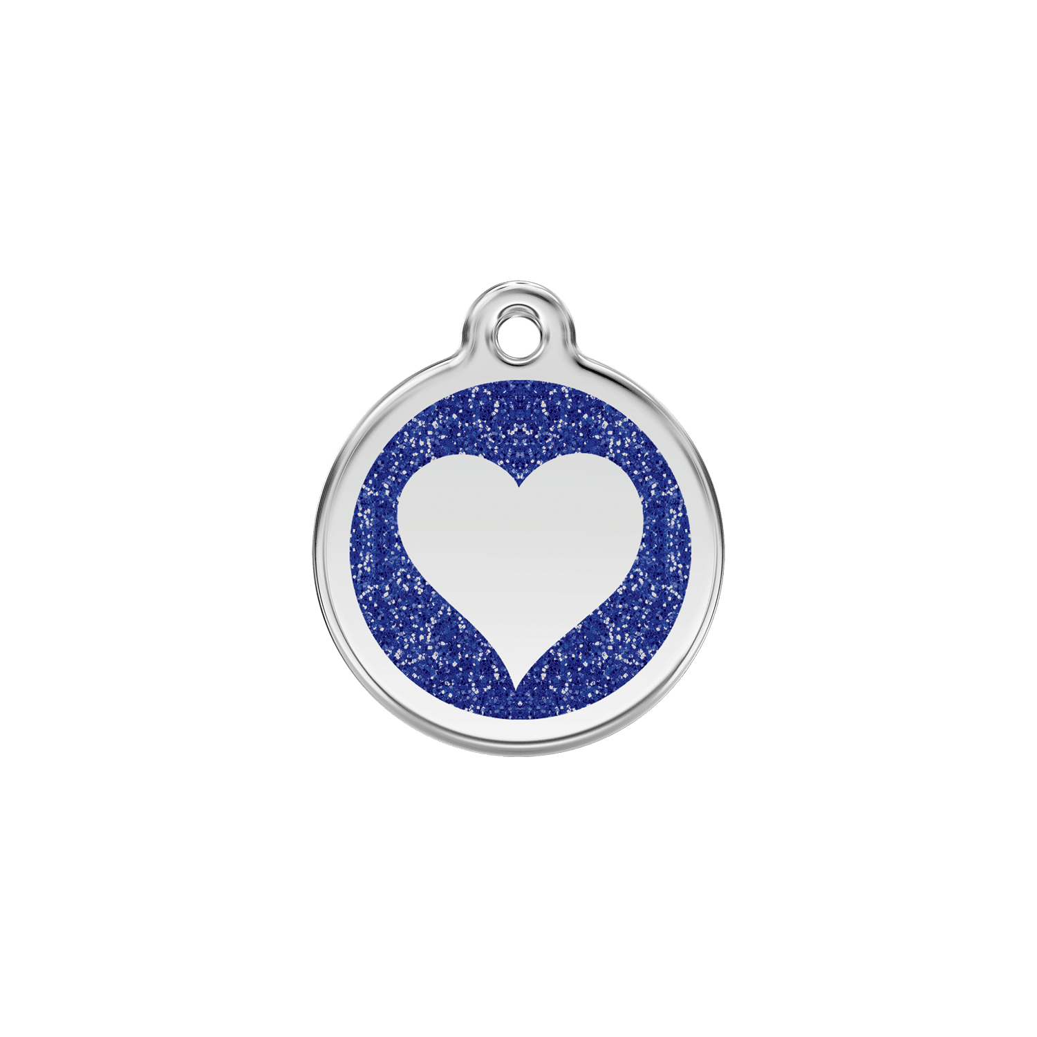 Vue avant - Médaille personnalisée pour chien/chat Red Dingo Émail pailleté cœur scintillant - Bleu foncé - Talla S