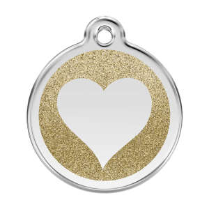 Placa para perro grande con corazón brillante en esmalte dorado