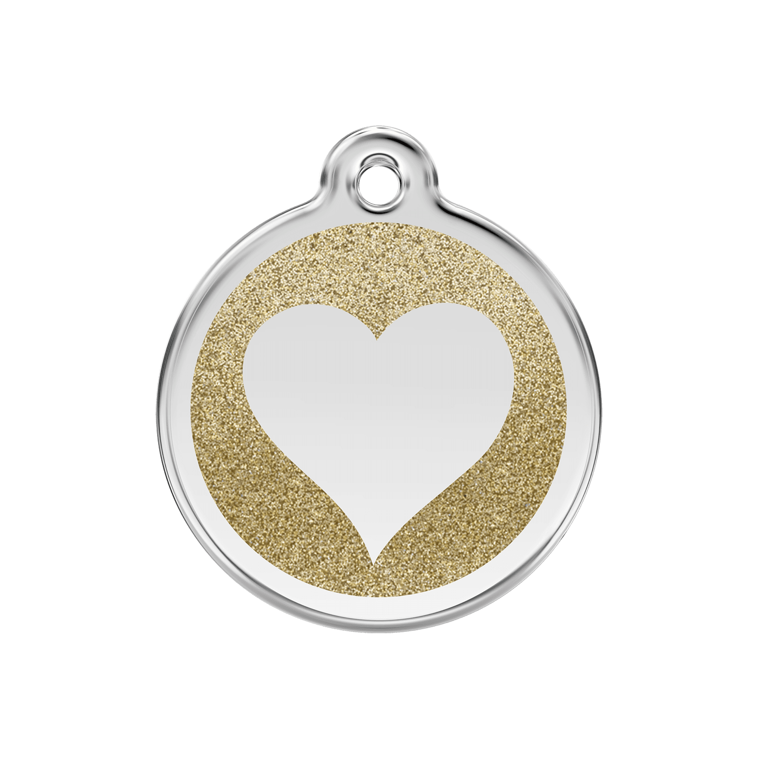 Vue avant - Médaille personnalisée pour chien/chat Red Dingo Émail pailleté Or 30mm - Coeur scintillant - Talla M