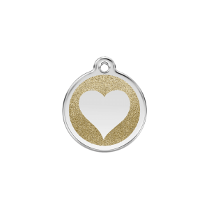 Placa para gato pequeña corazón brillante esmalte dorado