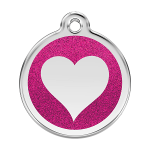 Placa para perro grande con corazón brillante en esmalte rosa fuerte