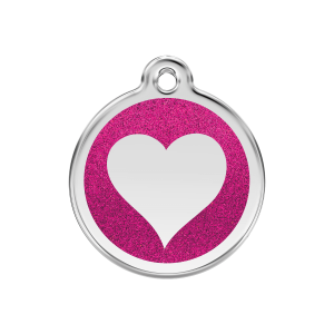 Placa para perro mediana corazón brillante en esmalte rosa vivo
