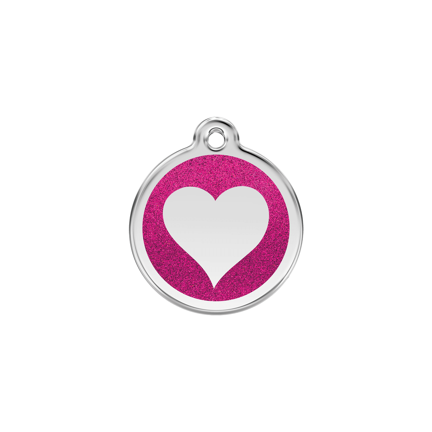 Vue avant - Médaille personnalisée pour chien/chat Red Dingo Émail pailleté rose vif - Talla S - Coeur scintillant