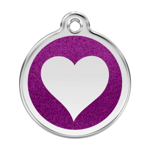 Placa para perro grande corazón brillante en esmalte violeta