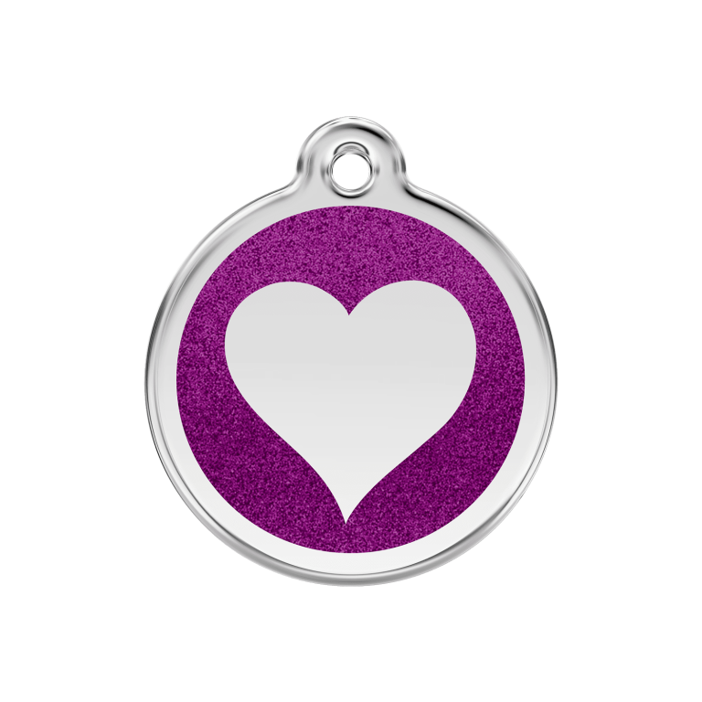 Vue avant - Médaille personnalisée pour chien Red Dingo Émail pailleté violet - Talla M