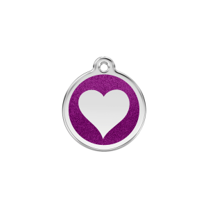 Placa para gato pequeña corazón brillante en esmalte violeta