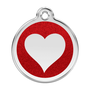 Placa para perro grande corazón rojo brillante en esmalte y acero inoxidable