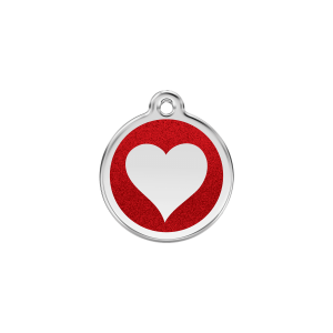 Placa para gato o perro pequeño corazón rojo brillante esmalte pailleté S