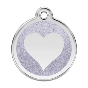 Placa para perro grande corazón brillante en esmalte plateado