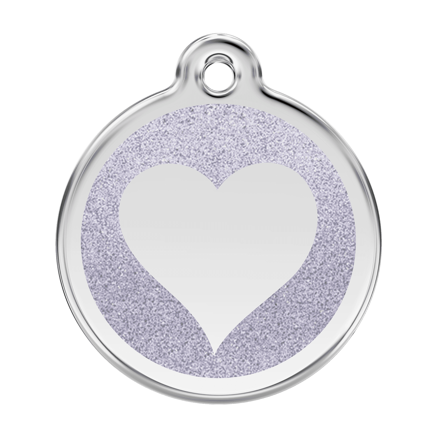 Vue avant - Médaille personnalisable Red Dingo Émail pailleté argent - Cœur scintillant - Talla L