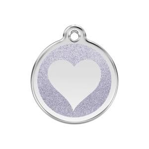 Placa para perro mediana corazón brillante en esmalte con purpurina