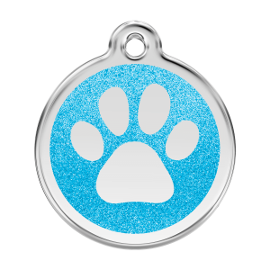 Placa para perro grande esmalte brillante Aqua con huella luminosa