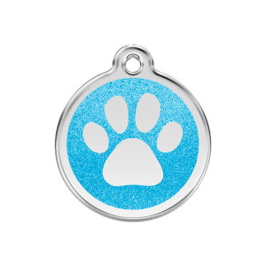 Placa para perro mediana esmalte brillante Aqua con huella luminosa