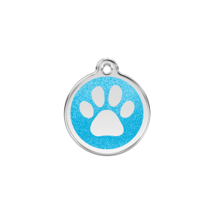 Placa para gato pequeña con esmalte brillante aqua y huella luminosa