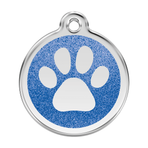 Placa para perro grande esmalte azul oscuro con huella brillante