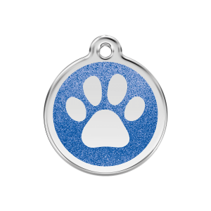 Placa para perro mediana esmalte azul oscuro con huella brillante