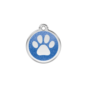 Placa para gato pequeña con huella brillante azul oscuro